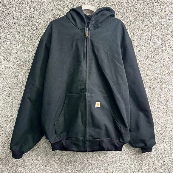 Carhartt Jacket Men’s XLT Black Duck Thermal-Lined Zip Up Hooded Active Coat